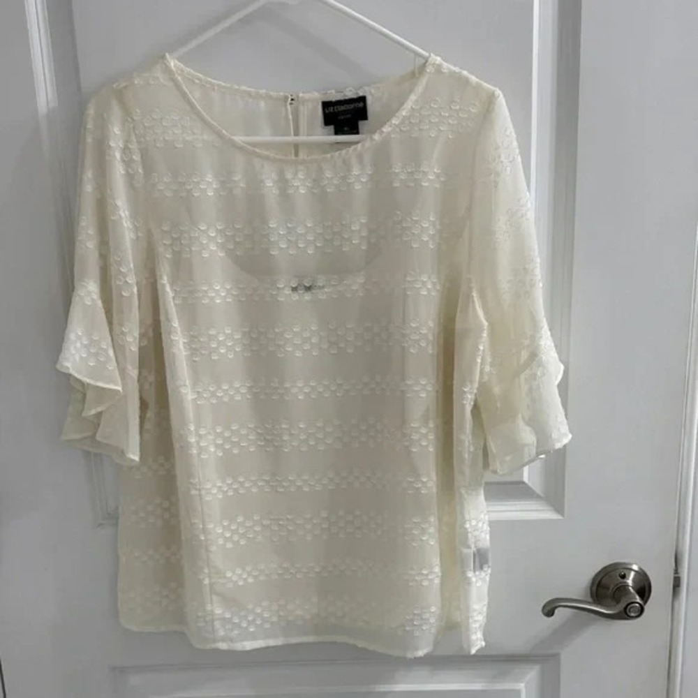 Liz Claiborne Cream Sheer Blouse, Size LP
